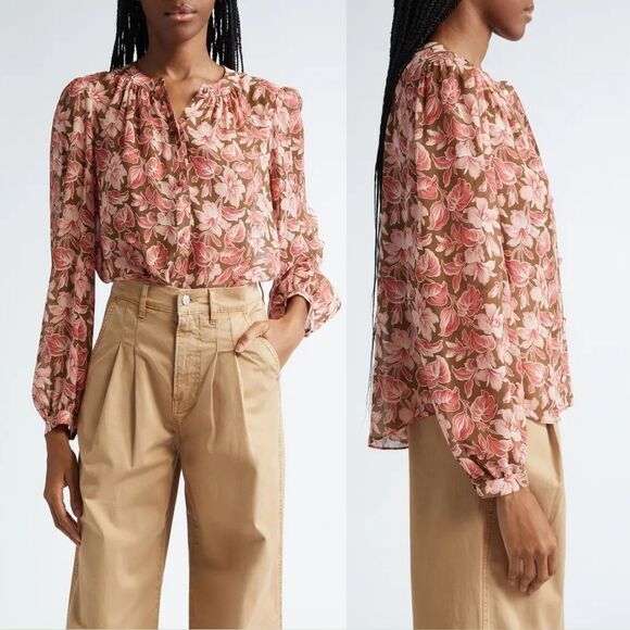 VERONICA BEARD Ashlynn Floral Print Silk Shirt - Picture 2 of 12